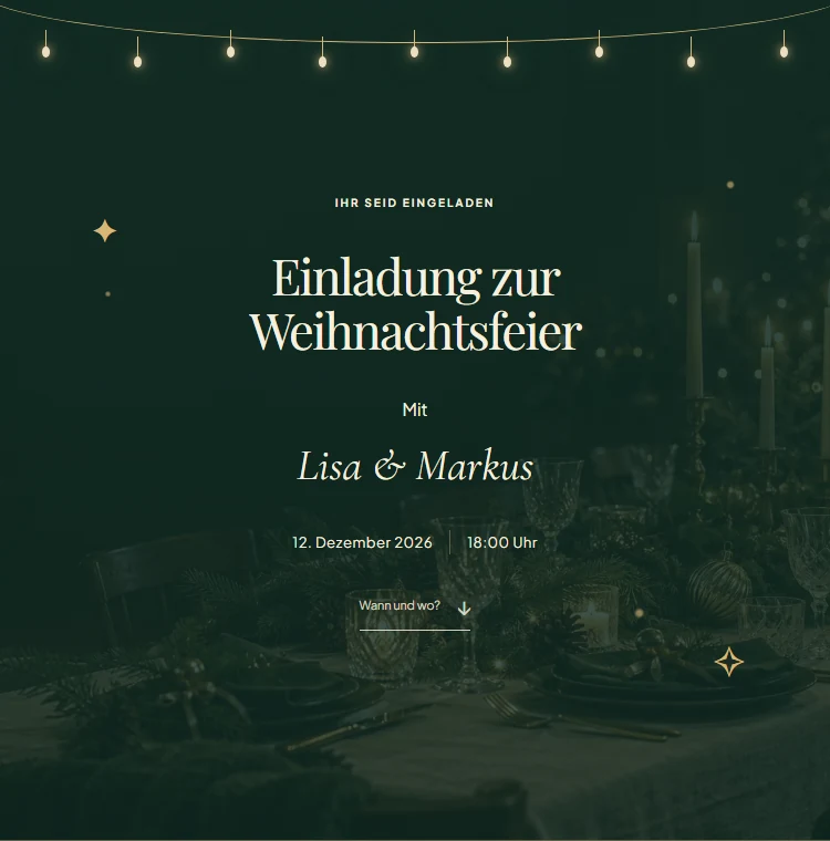 Einstieg der Einladung Festlich mit weihnachtlicher Gestaltung