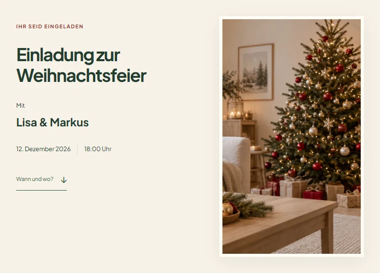 Einstieg der Einladung Modern mit weihnachtlicher Gestaltung